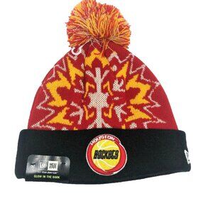 Houston Rockets Knit Beanie Hat Winter Ski Cap Cuffed Glow Flake W/Pom New NBA